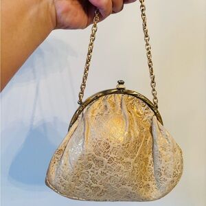 Vintage 1960s Gold Floral Leather Foil Evening Bag with Chain Handle Prom